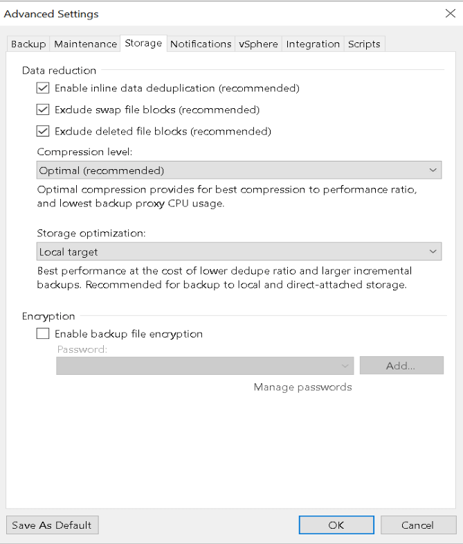 Veeam Backup Advanced Settings